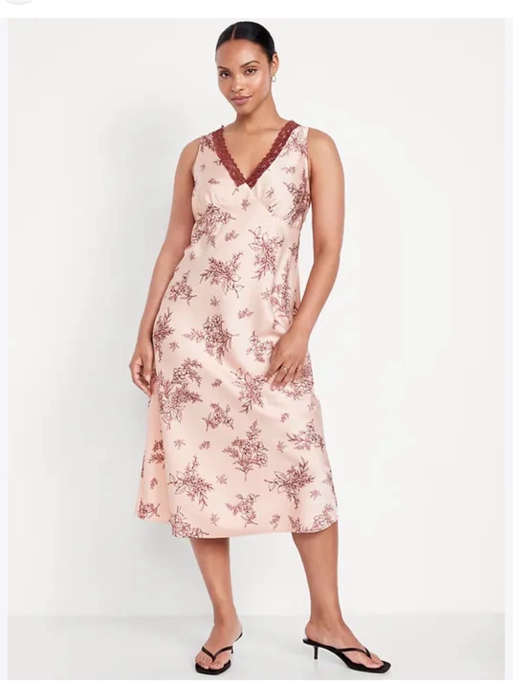 Old Navy Pink Floral Lace-Trim Satin Midi Slip Dress size large new